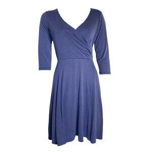 GILLI Blue Micro Striped Surplice 3/4 Sleeve Dress‎ Womens Size M Medium